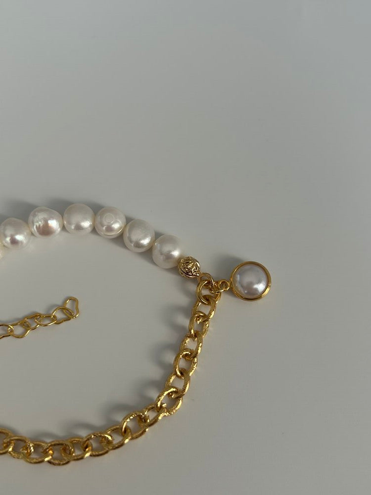 Beyaz Cam Charm İnci/Zincir Bileklik
