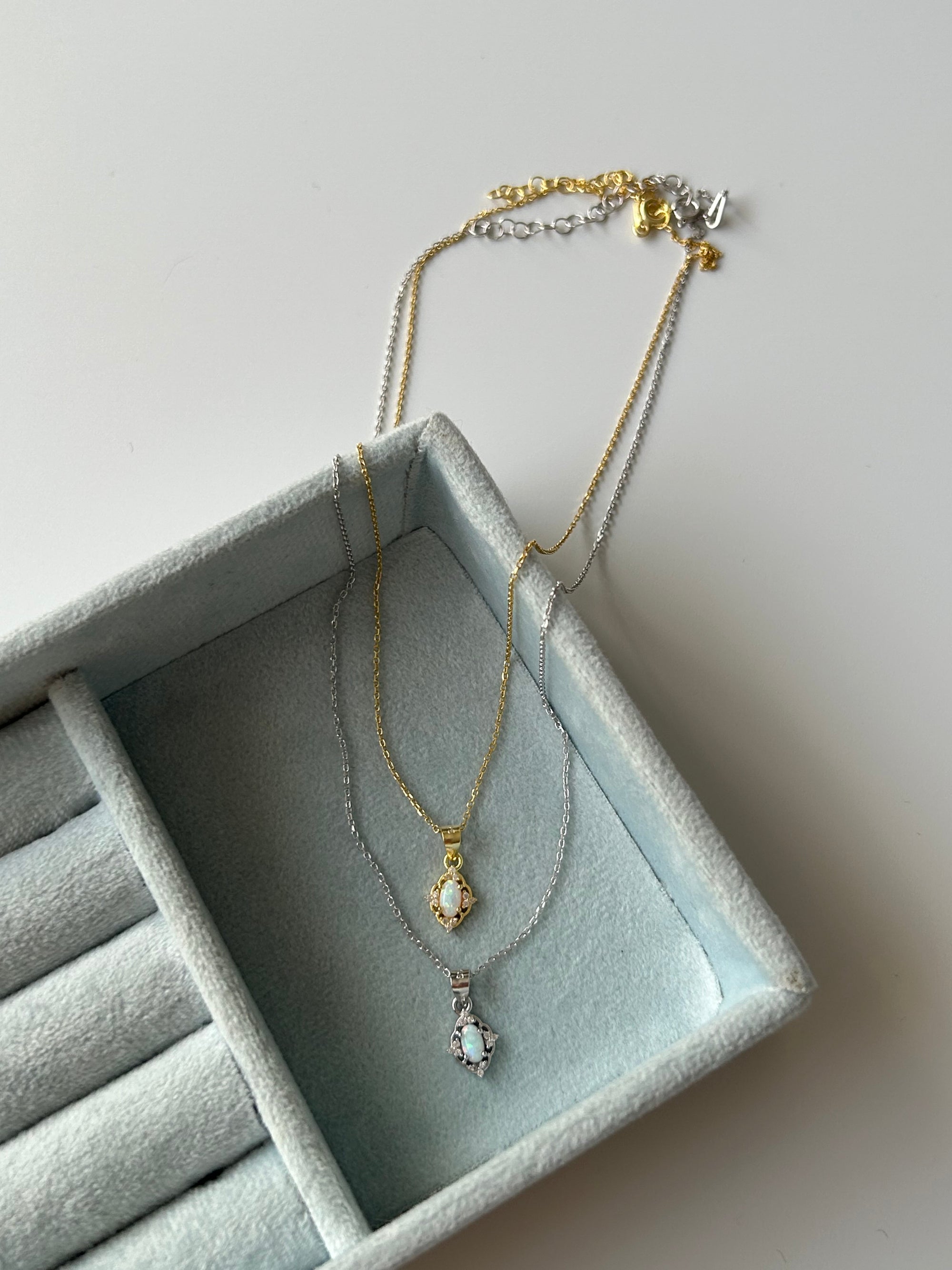 925 Ayar Gümüş Opal Doğaltaş Vintage Kolye