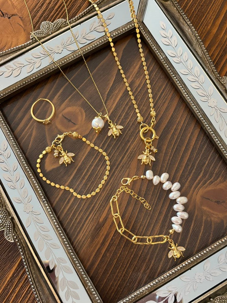Zirkon Arı/Kum İnci Charm Bileklik