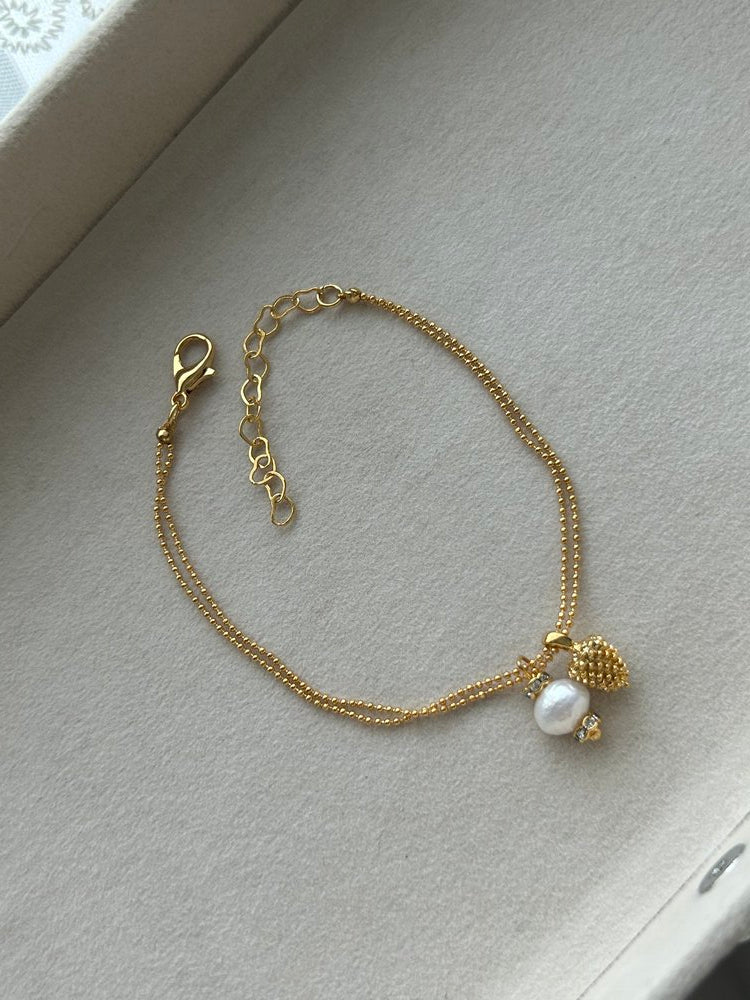 Kozalak/İnci Charm Çift Zincir Bileklik