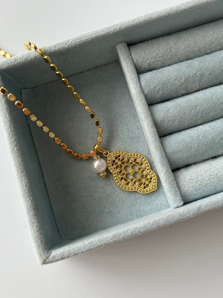 Vintage Firuze/İnci Charm Zincir Kolye