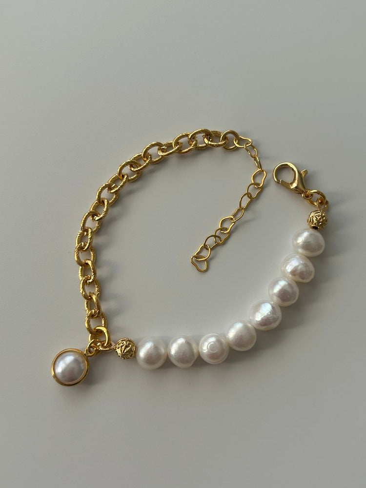 Beyaz Cam Charm İnci/Zincir Bileklik
