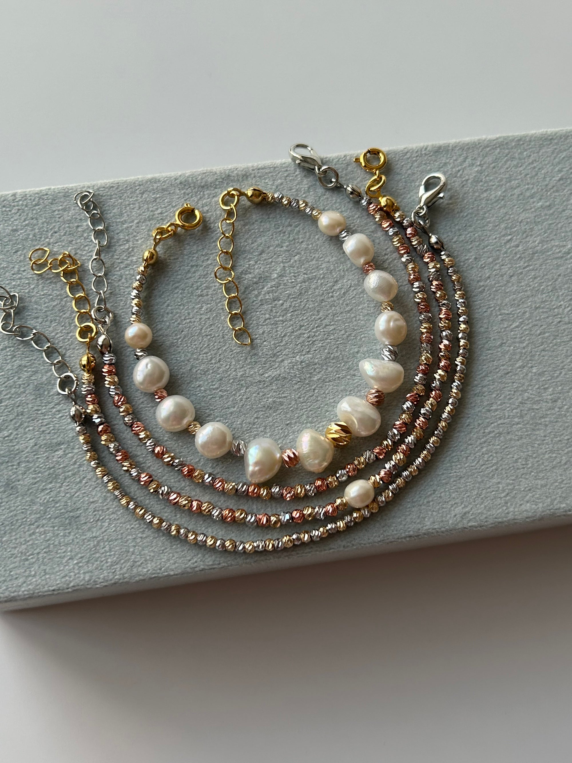 Çelik İncili Gold/Silver/Rose 3 mm Dorika Bileklik