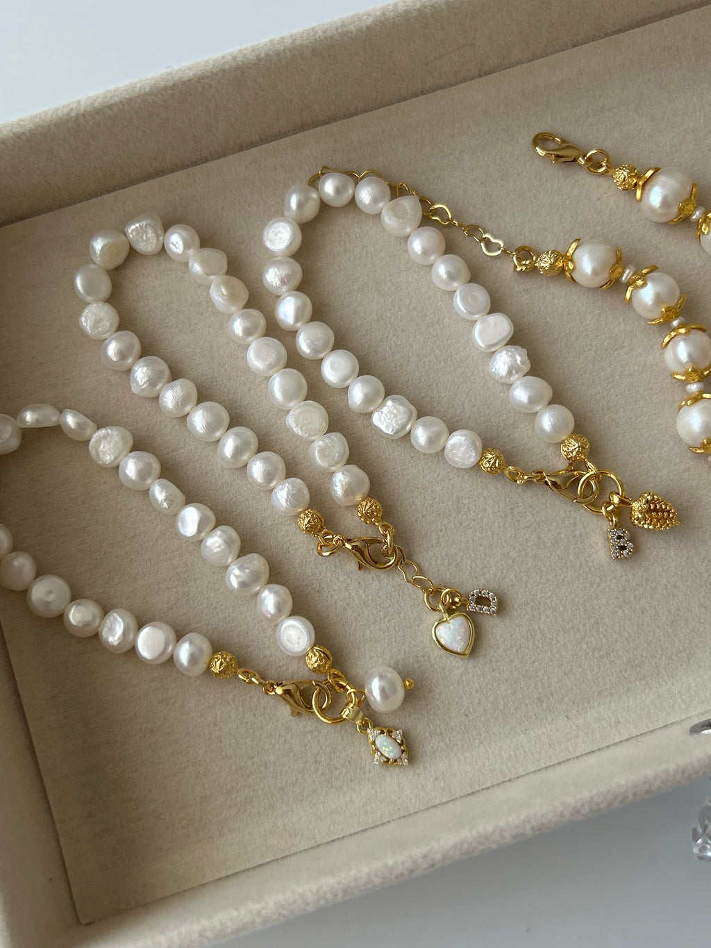 925 Ayar Gümüş Opal Doğaltaş Kalp Charm İnci Bileklik