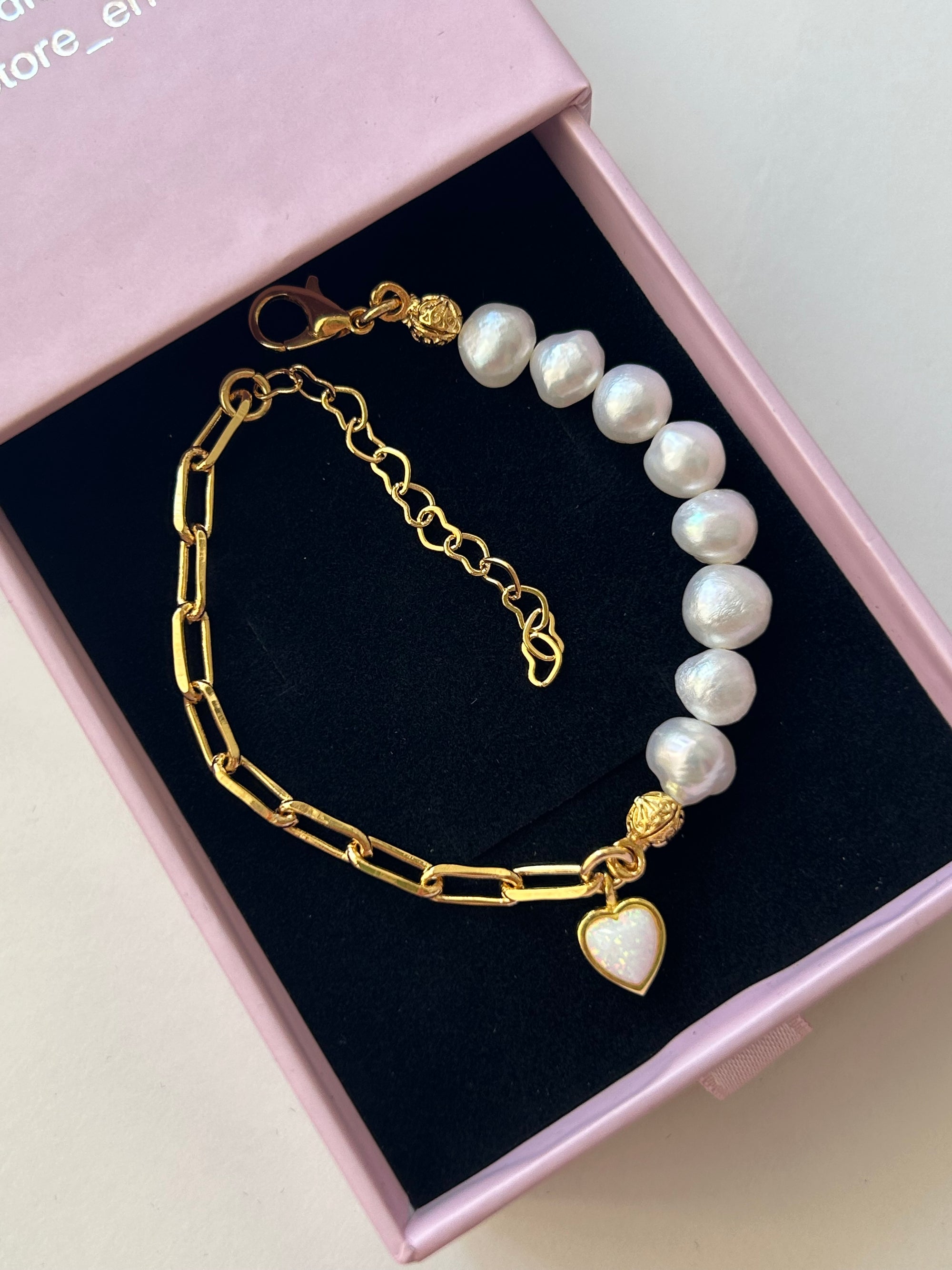 925 Ayar Gümüş Opal Doğaltaş Kalp Charm İnci/Zincir Bileklik