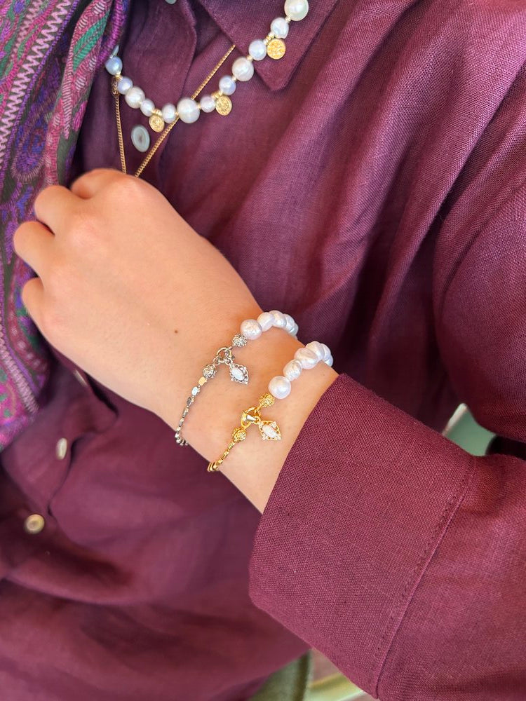 925 Ayar Gümüş Opal Doğaltaş Charm İnci/Zincir Bileklik