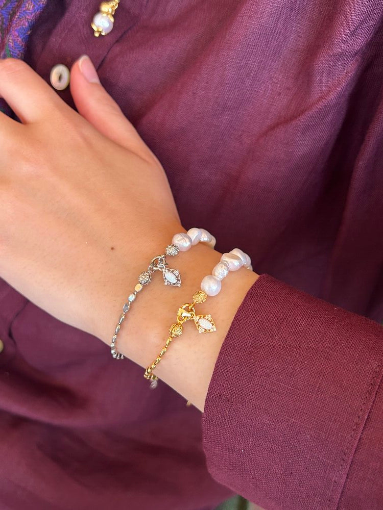 925 Ayar Gümüş Opal Doğaltaş Charm İnci/Zincir Bileklik