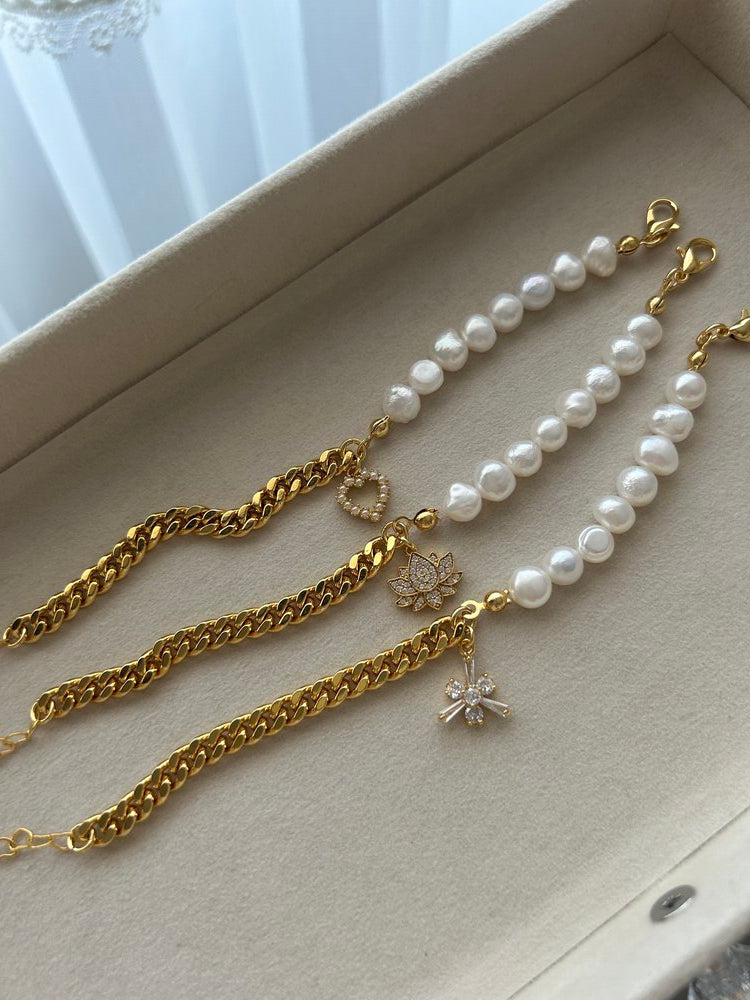 Zirkon Lotus Çiçek Charm İnci/Zincir Bileklik