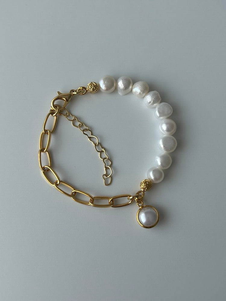 Beyaz Cam Charm İnci/Zincir Bileklik