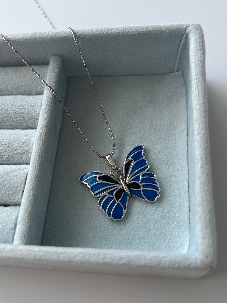 Silver Mavi Kelebek Kolye