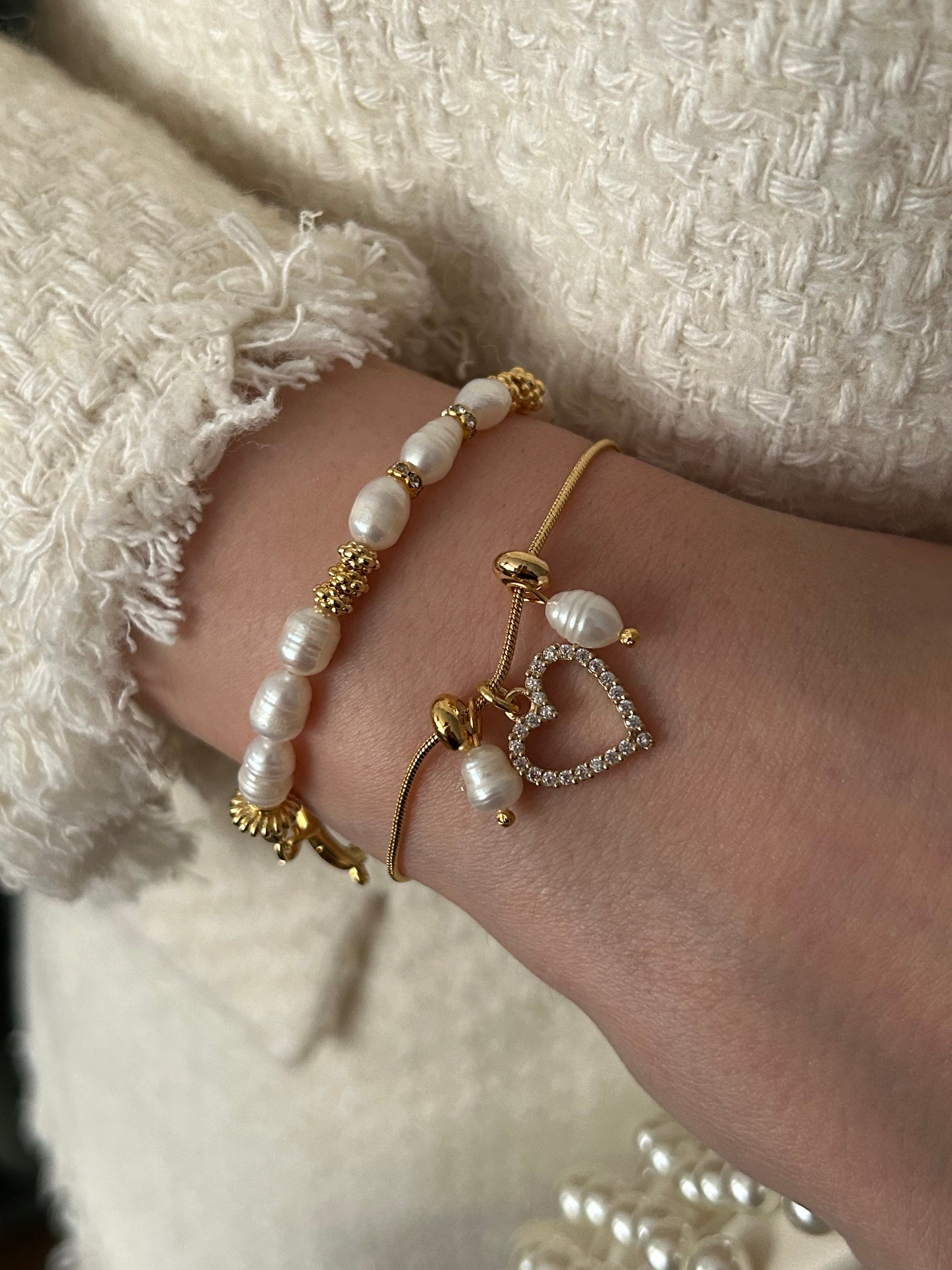 Zirkon Kalp/İnci Charm Minimal Bileklik