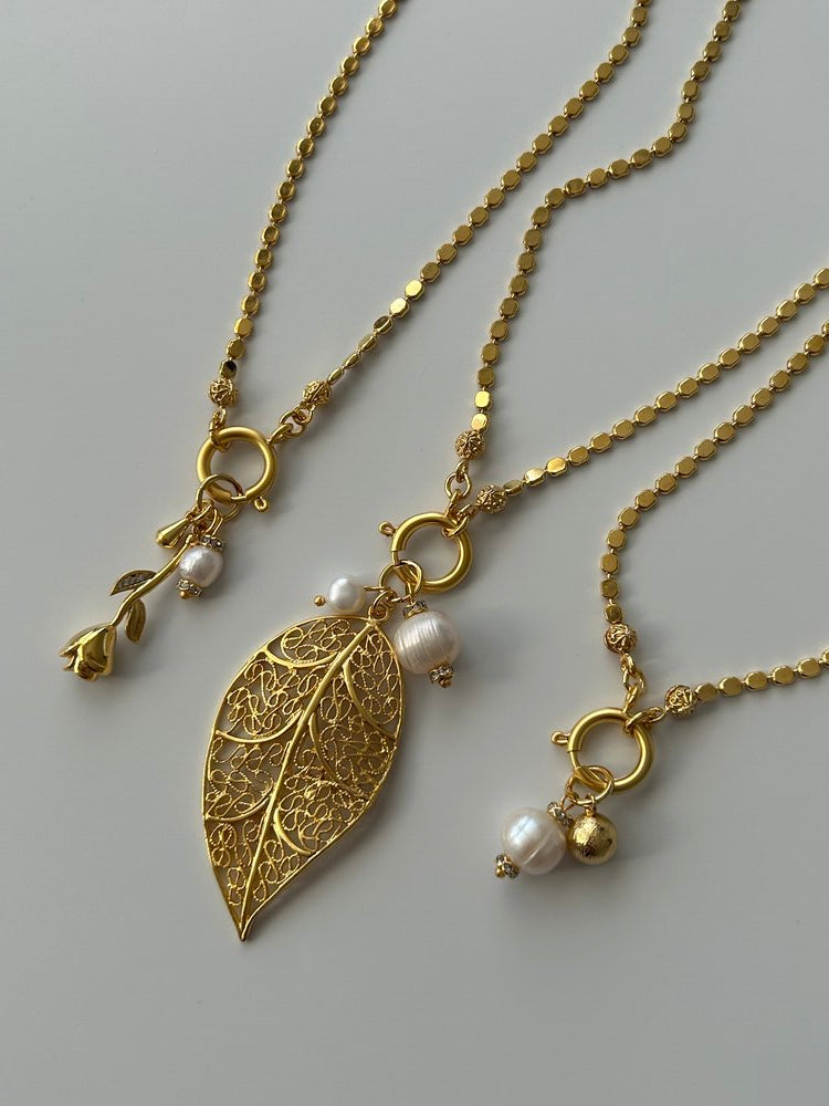 Gül/İnci Charm Zincir Kolye