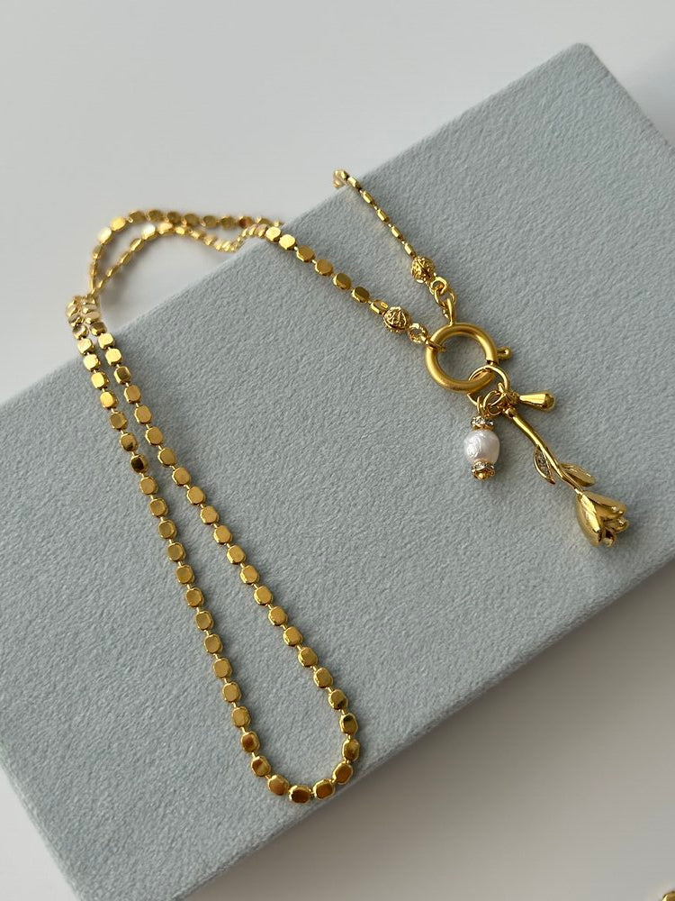 Gül/İnci Charm Zincir Kolye