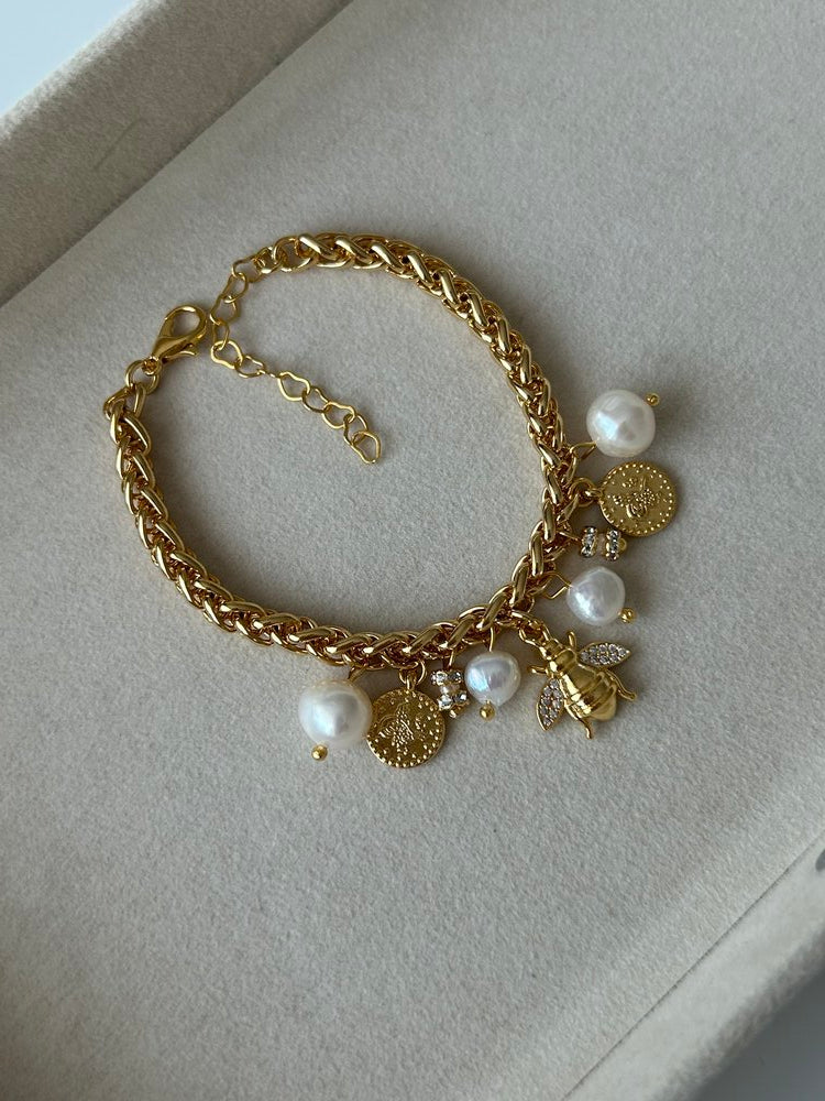 Zirkon Arı/İnci Charm Bileklik