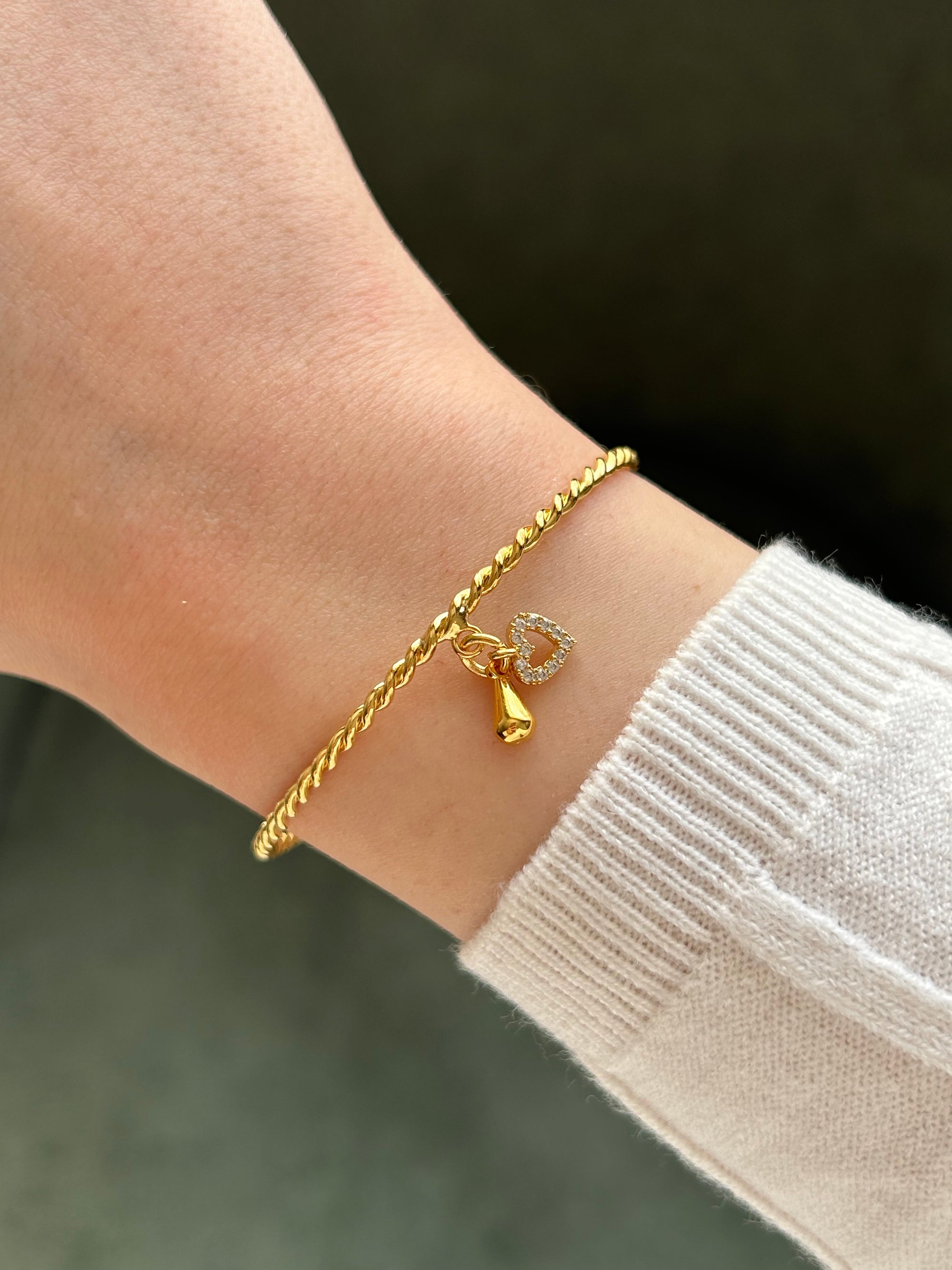 Minimal Zirkon Kalp Charm Bilezik