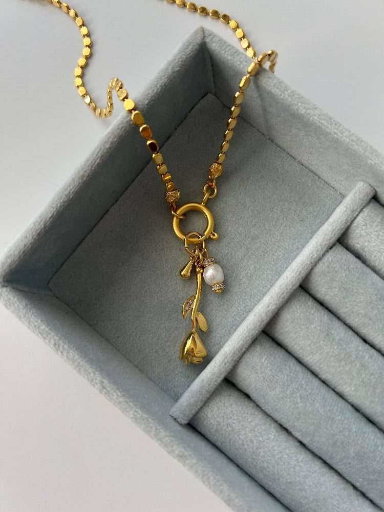 Gül/İnci Charm Zincir Kolye