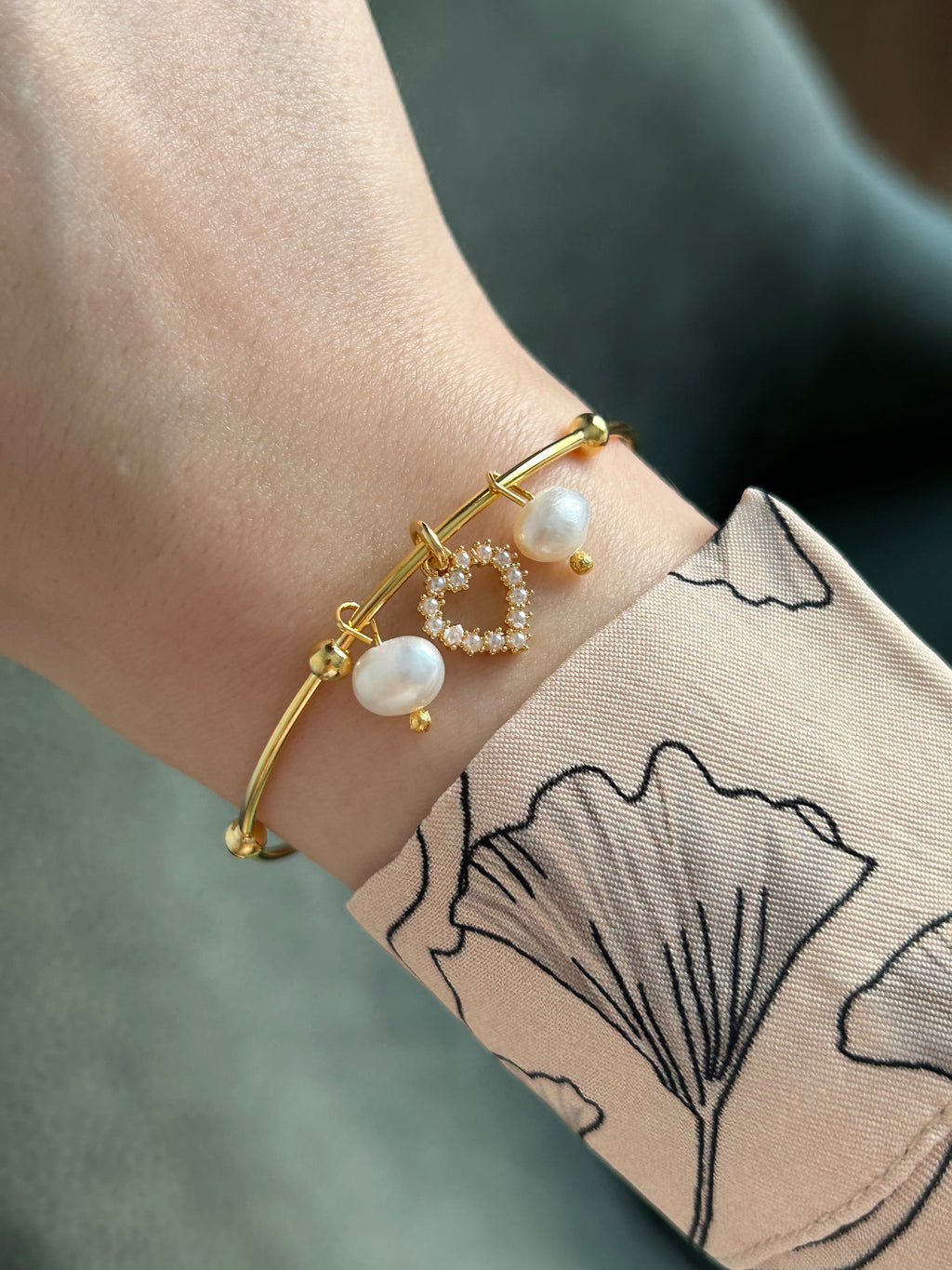 İncili Kalp/İnci Charm Dorika Bilezik