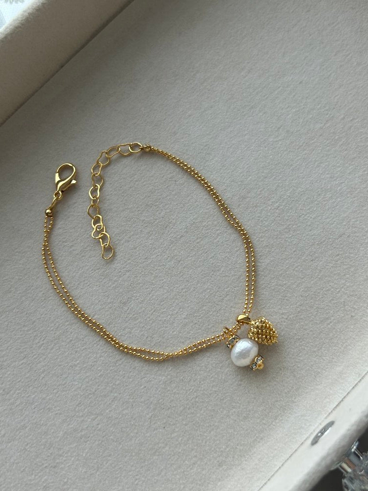 Kozalak/İnci Charm Çift Zincir Bileklik