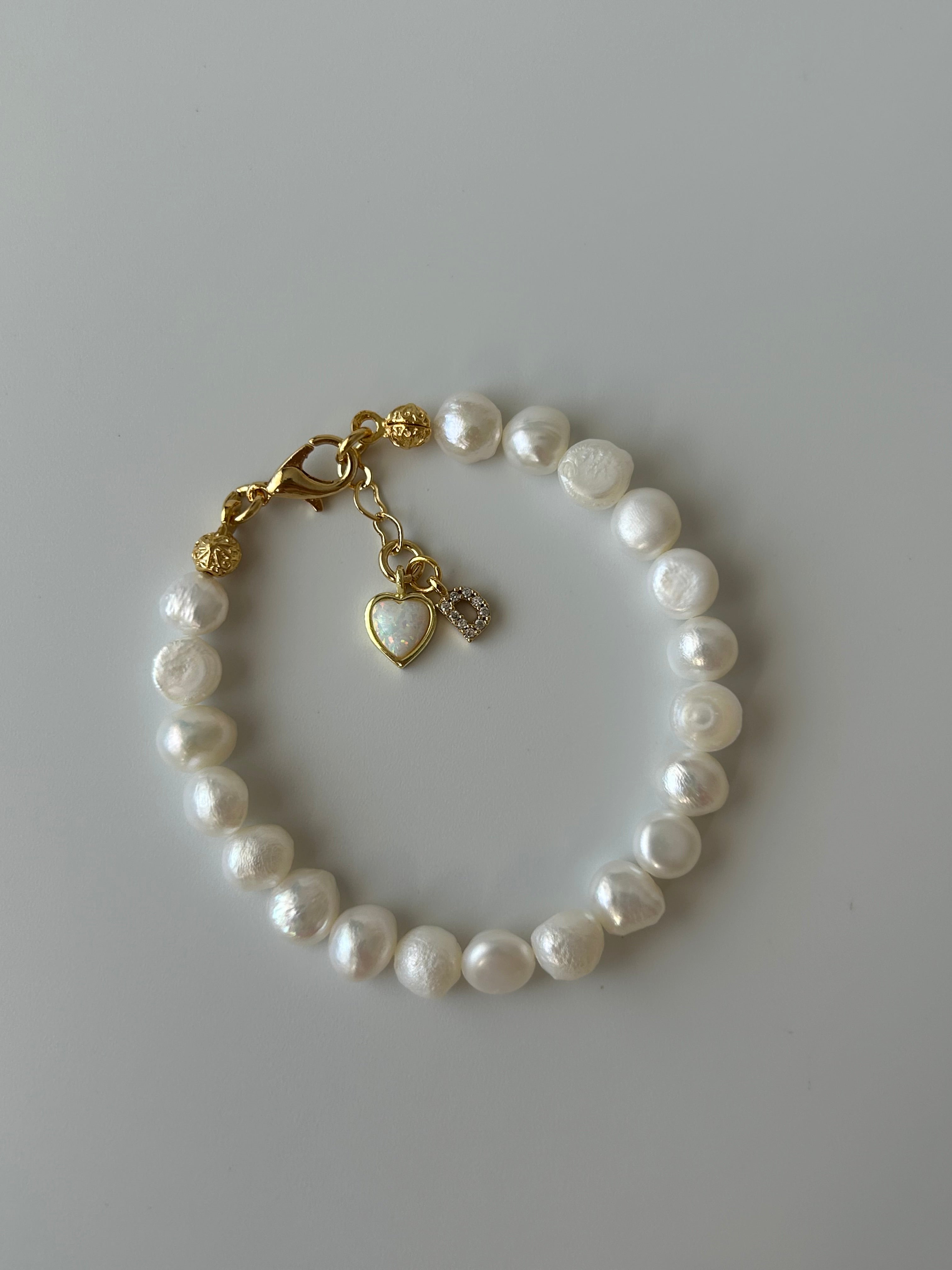 925 Ayar Gümüş Opal Doğaltaş Kalp Charm İnci Bileklik