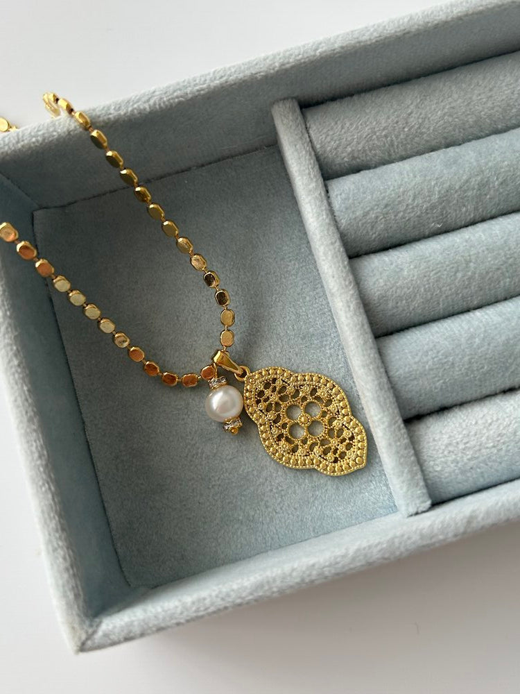 Vintage Firuze/İnci Charm Zincir Kolye