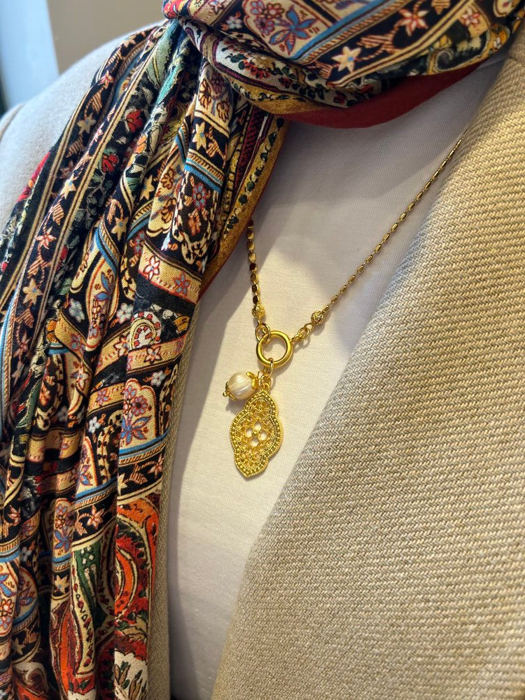 Vintage Firuze/İnci Charm Zincir Kolye