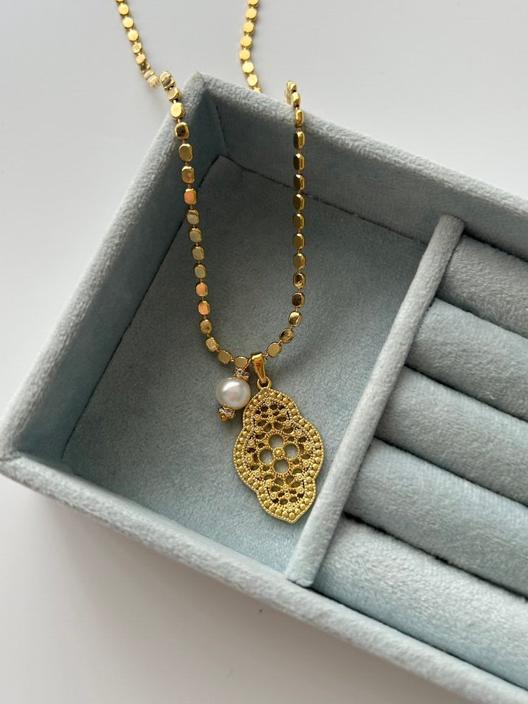 Vintage Firuze/İnci Charm Zincir Kolye