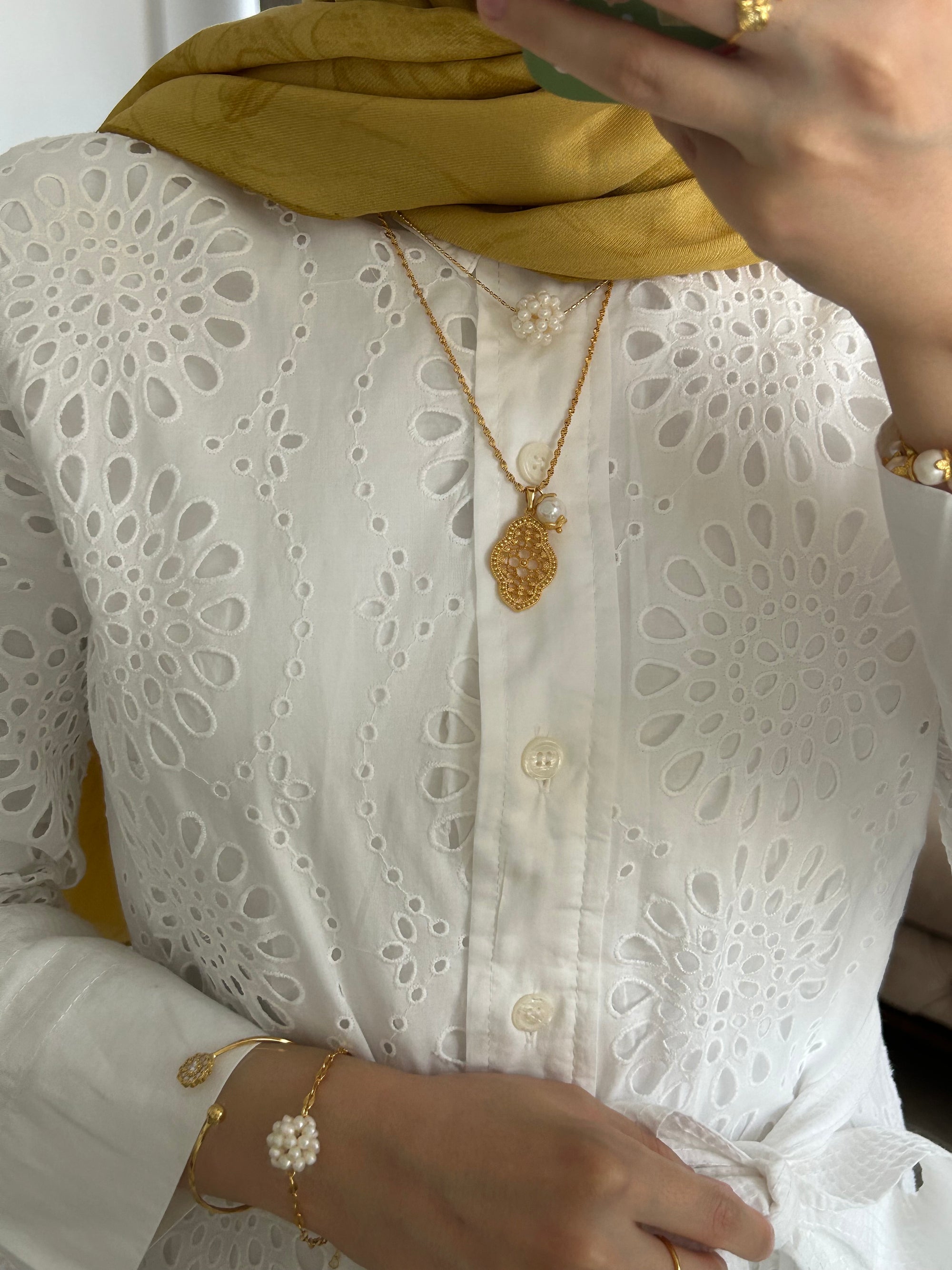 Vintage Firuze/İnci Charm Kolye