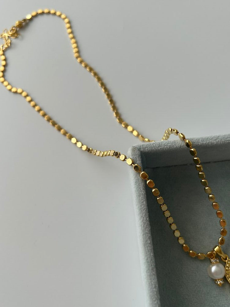 Vintage Firuze/İnci Charm Zincir Kolye