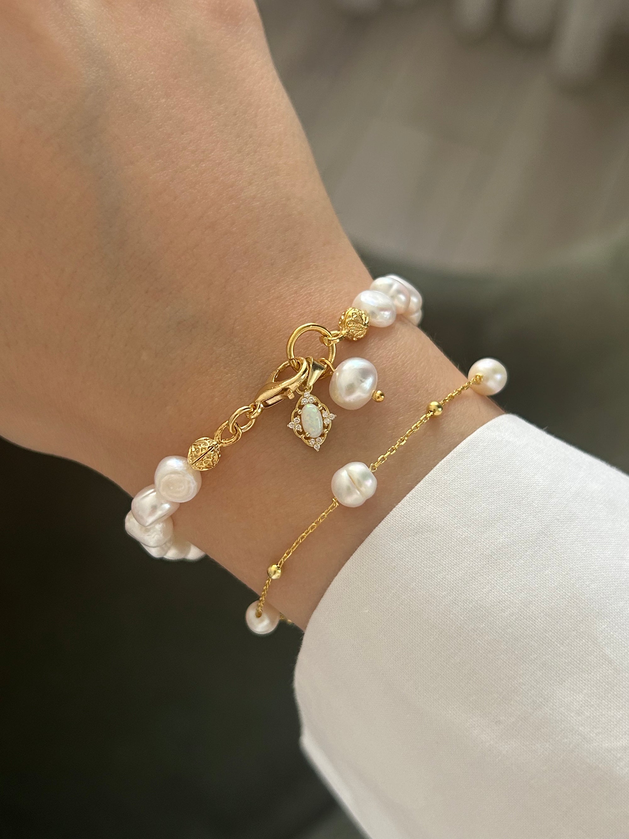 925 Ayar Gümüş Opal Doğaltaş Charm İnci Bileklik