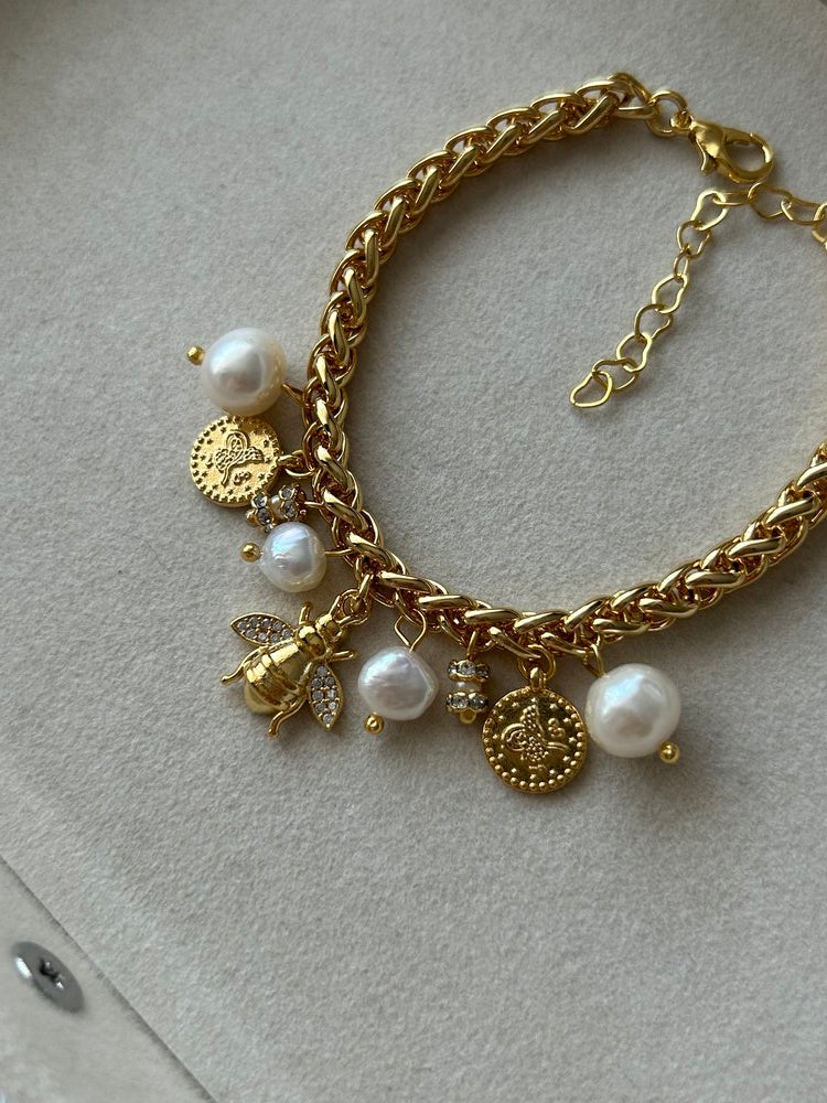 Zirkon Arı/İnci Charm Bileklik