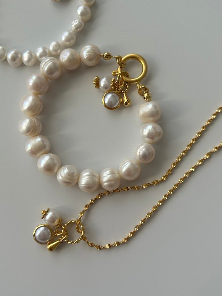Beyaz Cam/İnci Charm Kolye