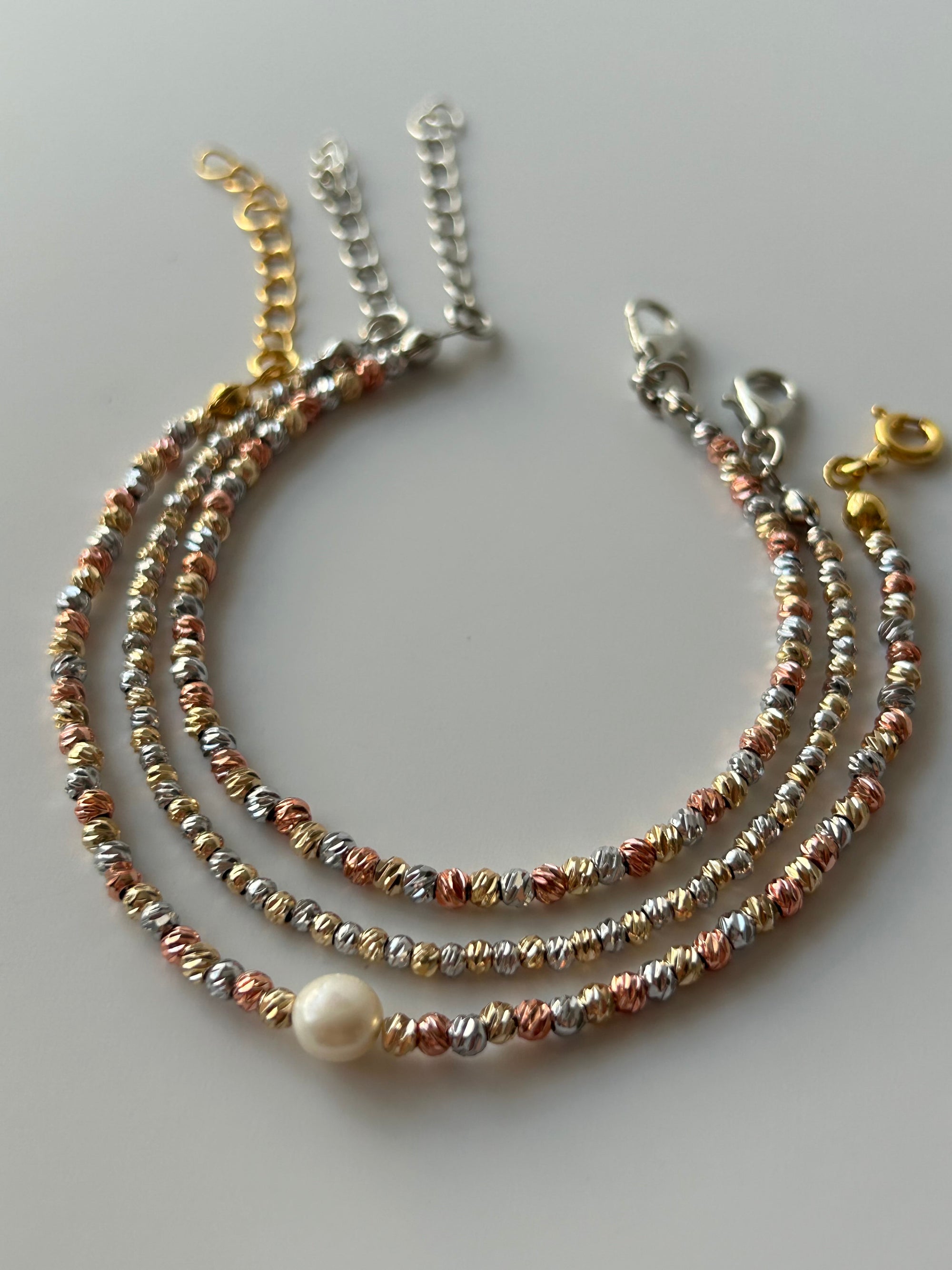 Çelik İncili Gold/Silver/Rose 3 mm Dorika Bileklik