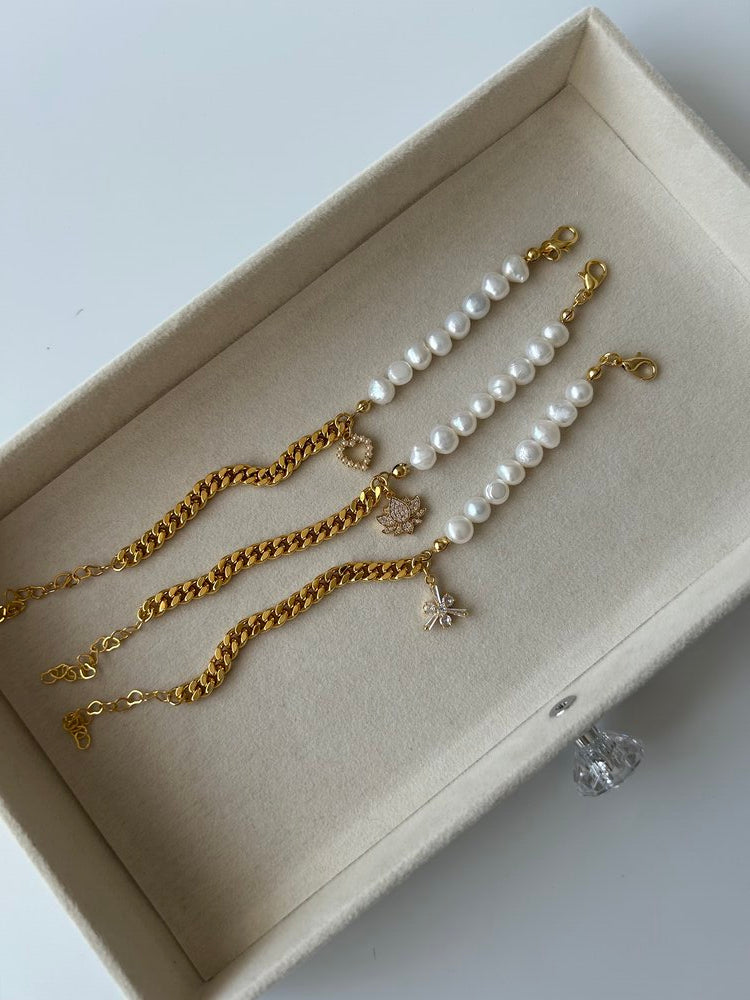 Zirkon Lotus Çiçek Charm İnci/Zincir Bileklik