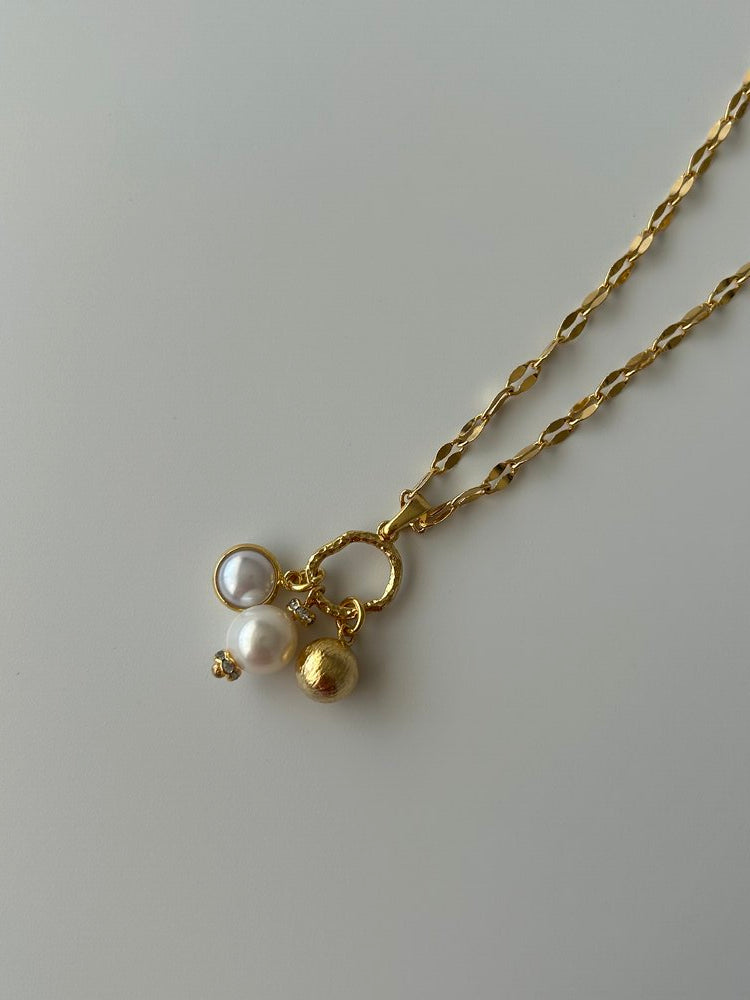 Beyaz Cam/Antik Dorika/İnci Charm Kolye