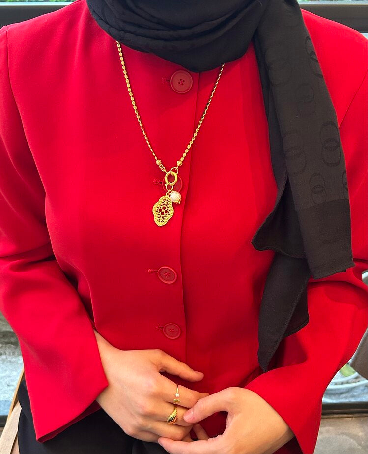 Vintage Firuze/İnci Charm Zincir Kolye