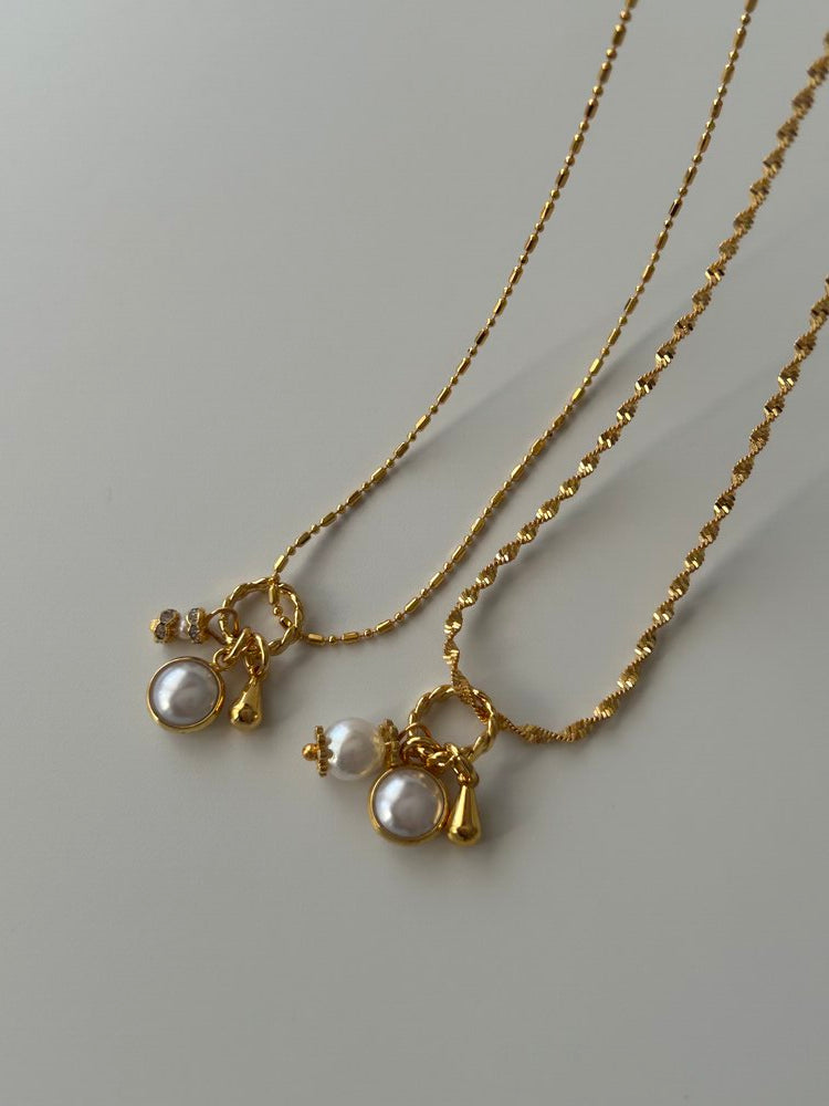 Beyaz Cam/İnci Charm Kolye