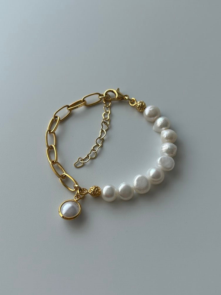 Beyaz Cam Charm İnci/Zincir Bileklik