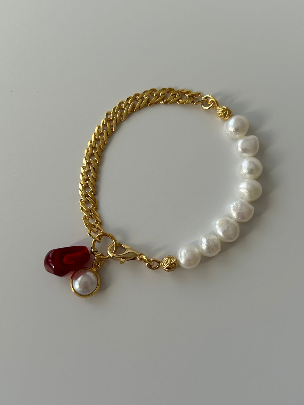 Nar Tanesi/Beyaz Cam Charm İnci/Zincir Bileklik