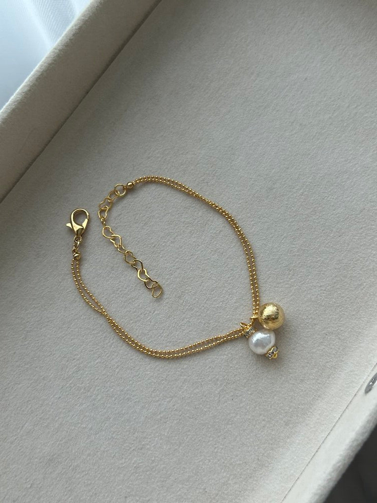 Antik Dorika/İnci Charm Çift Zincir Bileklik