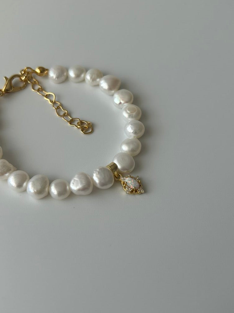 925 Ayar Gümüş Opal Doğaltaş Charm İnci Bileklik