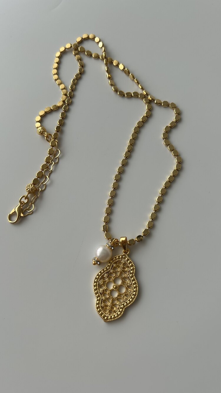 Vintage Firuze/İnci Charm Zincir Kolye